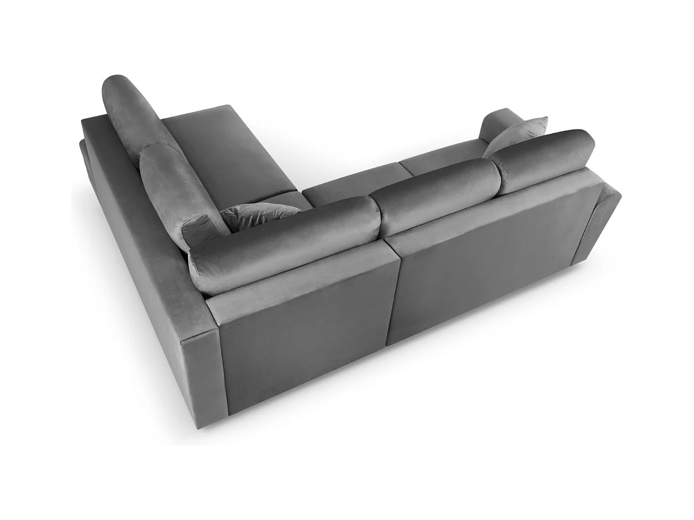 Cosmopolitan Design - 5-Sitzer ausklappbares Ecksofa rechts mit Container "Kyoto" aus Samt hellgrau - 243x194x88cm