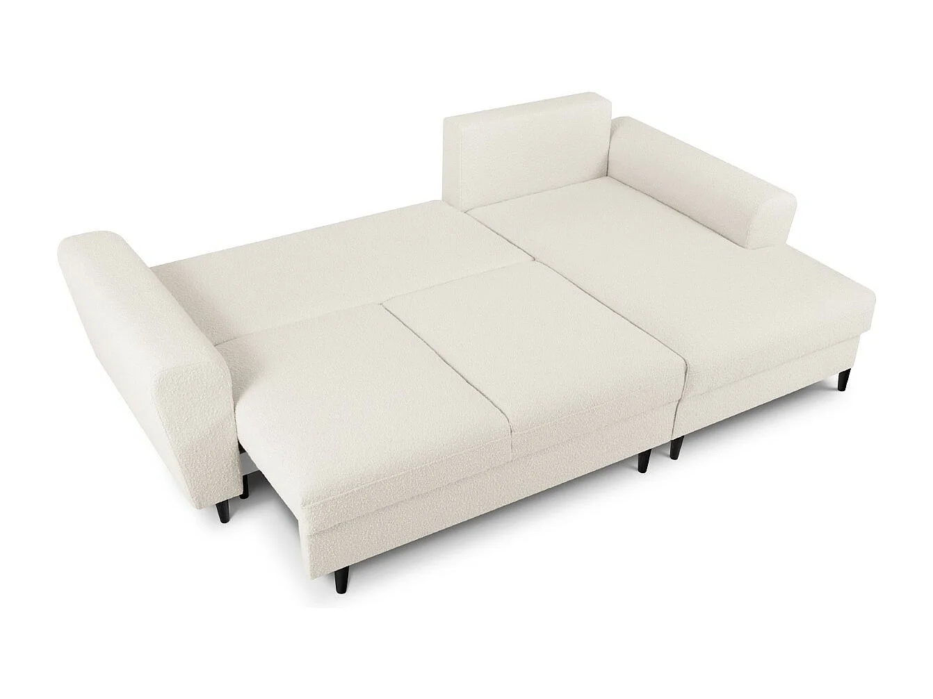 Cosmopolitan Design - Canapé d'angle droit convertible avec coffre de rangement "Kyoto" 4 places en bouclé beige - 241x145x88cm