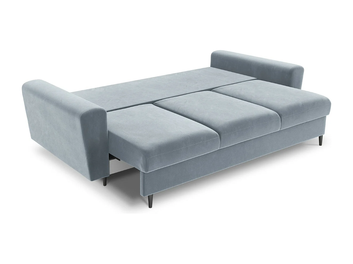 Cosmopolitan Design - Sofa z funkcją spania ze schowkiem, "Kyoto" 3 miejsca welur, niebieski jasny - 235x100x88cm