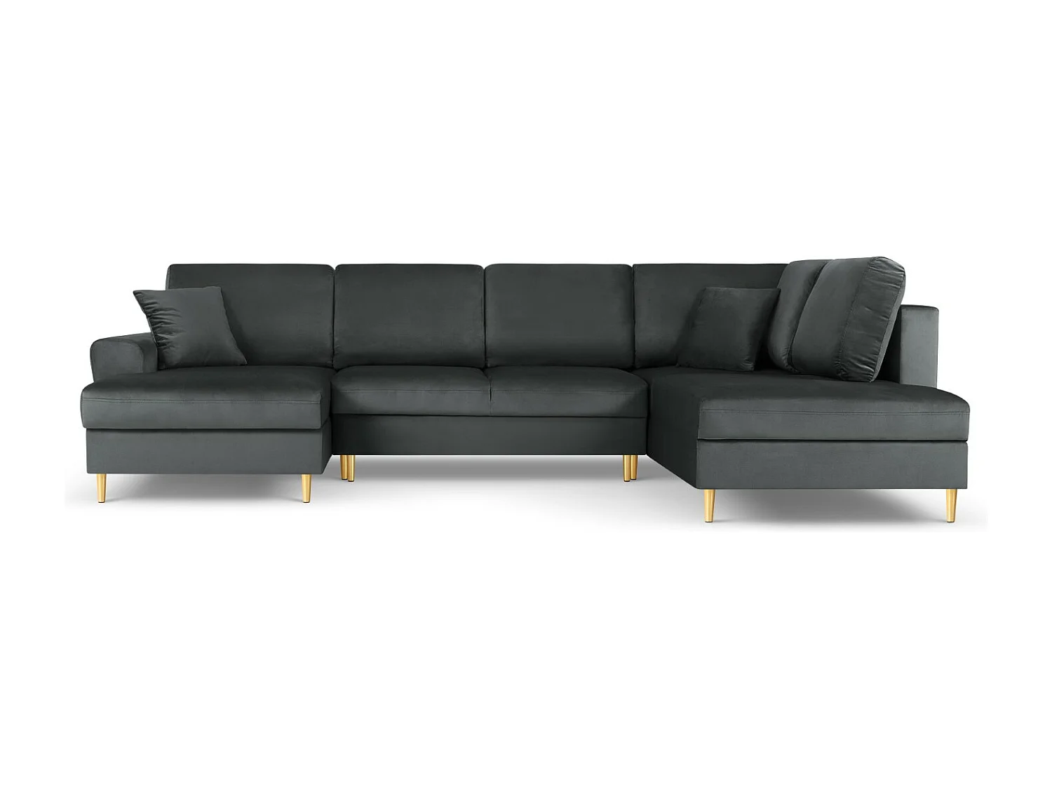 Cosmopolitan Design - Sofa panoramiczna prawa rozkładana ze schowkiem, "Kyoto" 7 miejsc welur, szary ciemny - 313x194x88cm