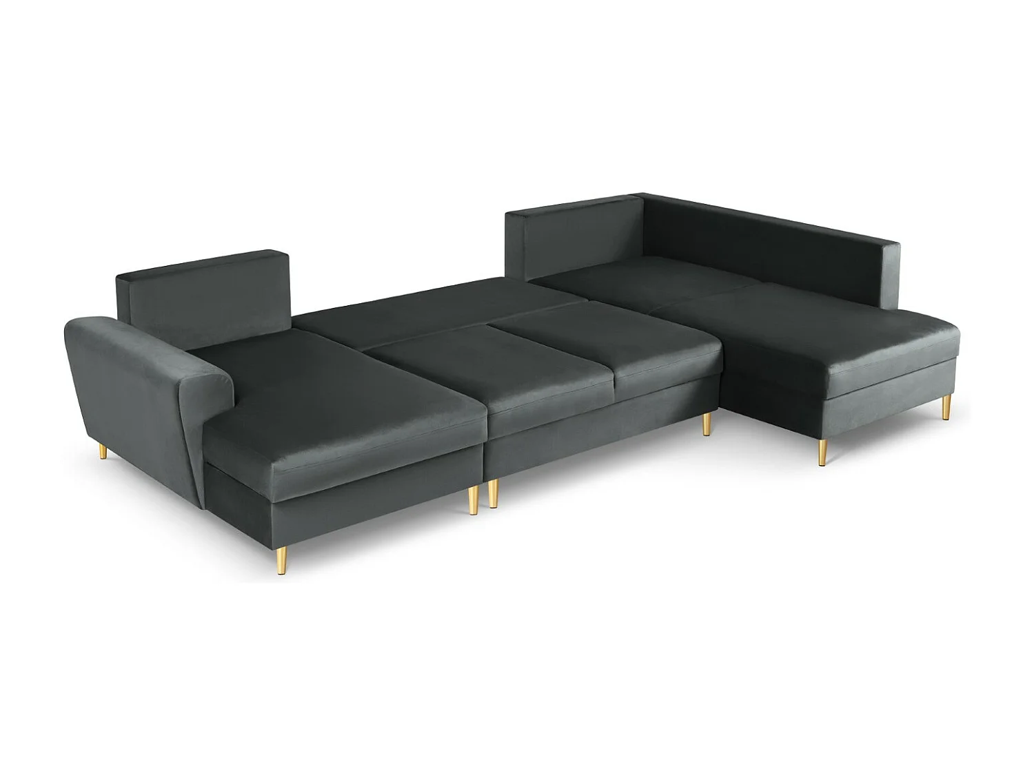 Cosmopolitan Design - Sofa panoramiczna prawa rozkładana ze schowkiem, "Kyoto" 7 miejsc welur, szary ciemny - 313x194x88cm