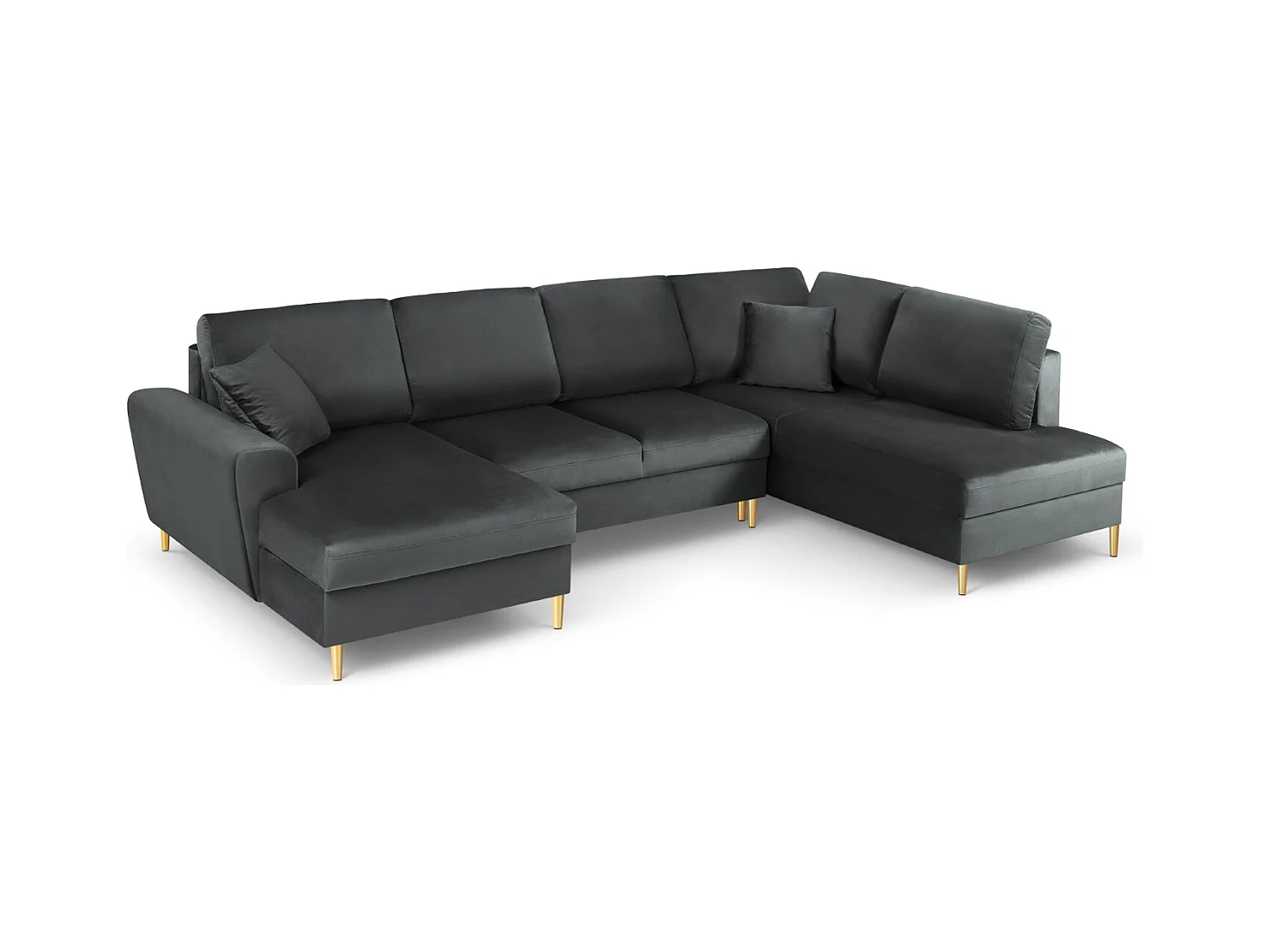 Cosmopolitan Design - Canapé droit panoramique convertible avec coffre de rangement "Kyoto" 7 places en velours gris foncé - 313x194x88cm
