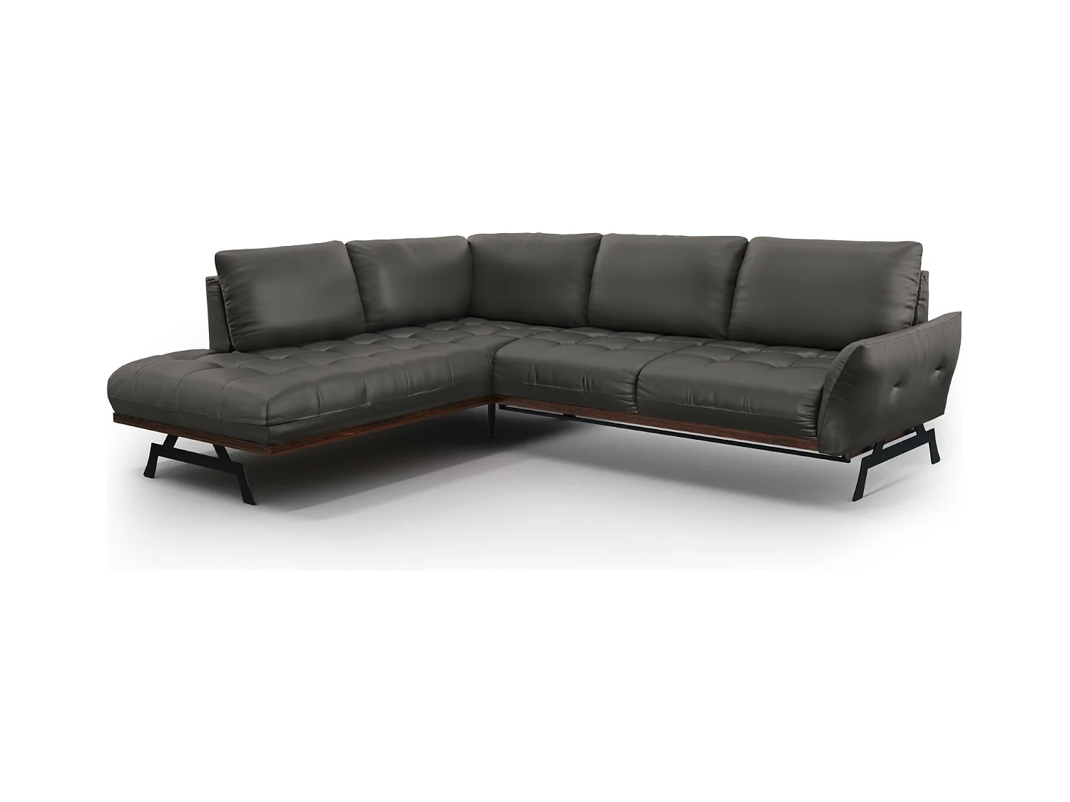 CXL by Christian Lacroix - Canapé d'angle gauche convertible "Olivier" 5 places en cuir véritable gris foncé - 262x204x87cm