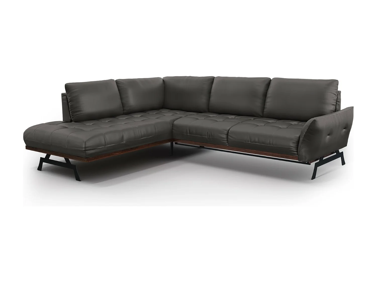 CXL by Christian Lacroix - Canapé d'angle gauche convertible "Olivier" 5 places en cuir véritable gris foncé - 262x204x87cm