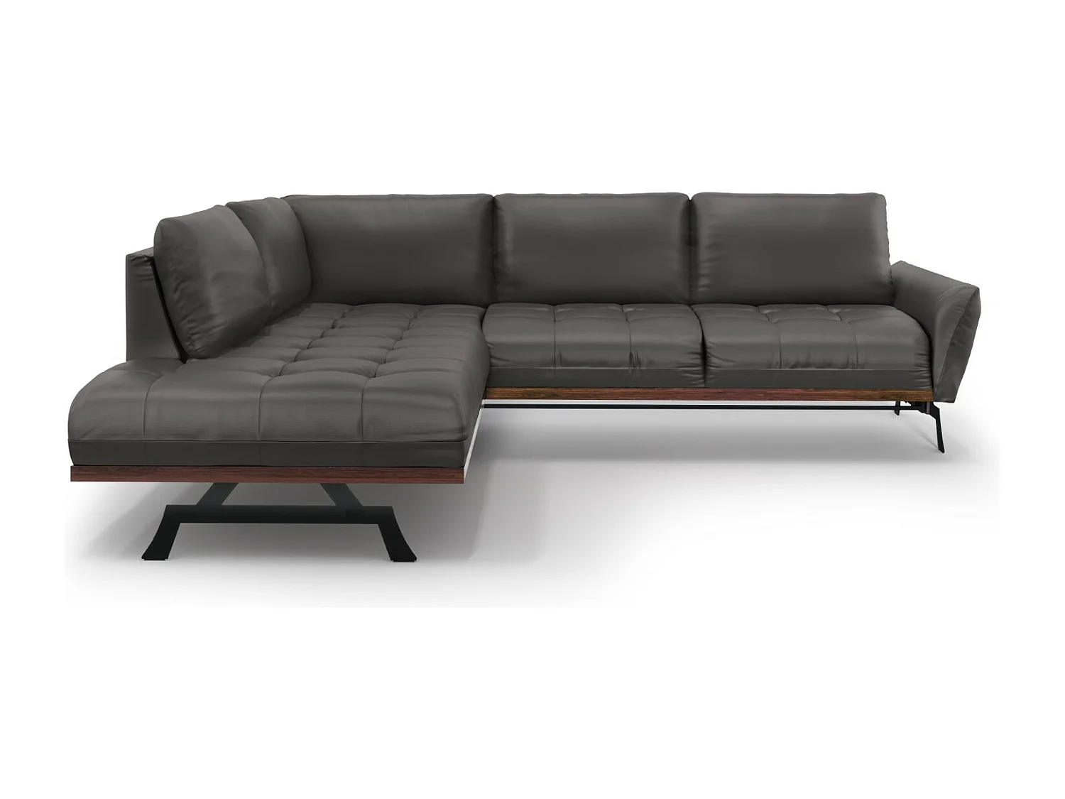 CXL by Christian Lacroix - Canapé d'angle gauche convertible "Olivier" 5 places en cuir véritable gris foncé - 262x204x87cm