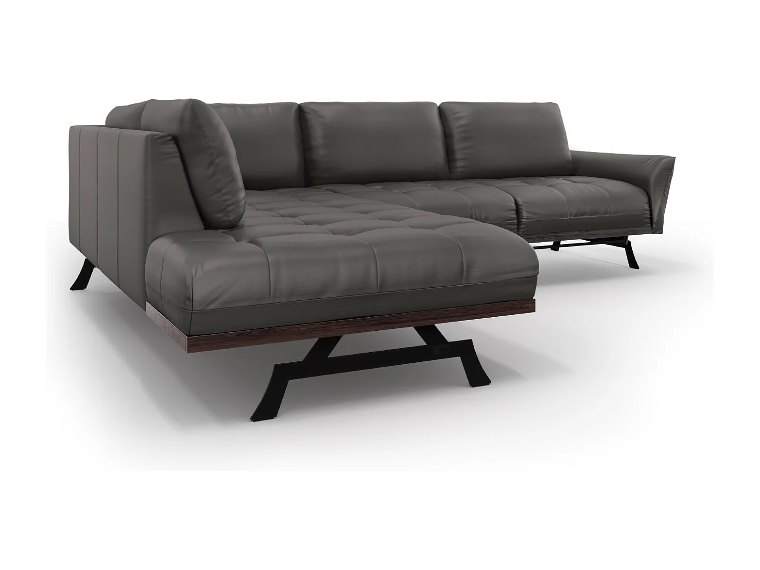 CXL by Christian Lacroix - Canapé d'angle gauche convertible "Olivier" 5 places en cuir véritable gris foncé - 262x204x87cm