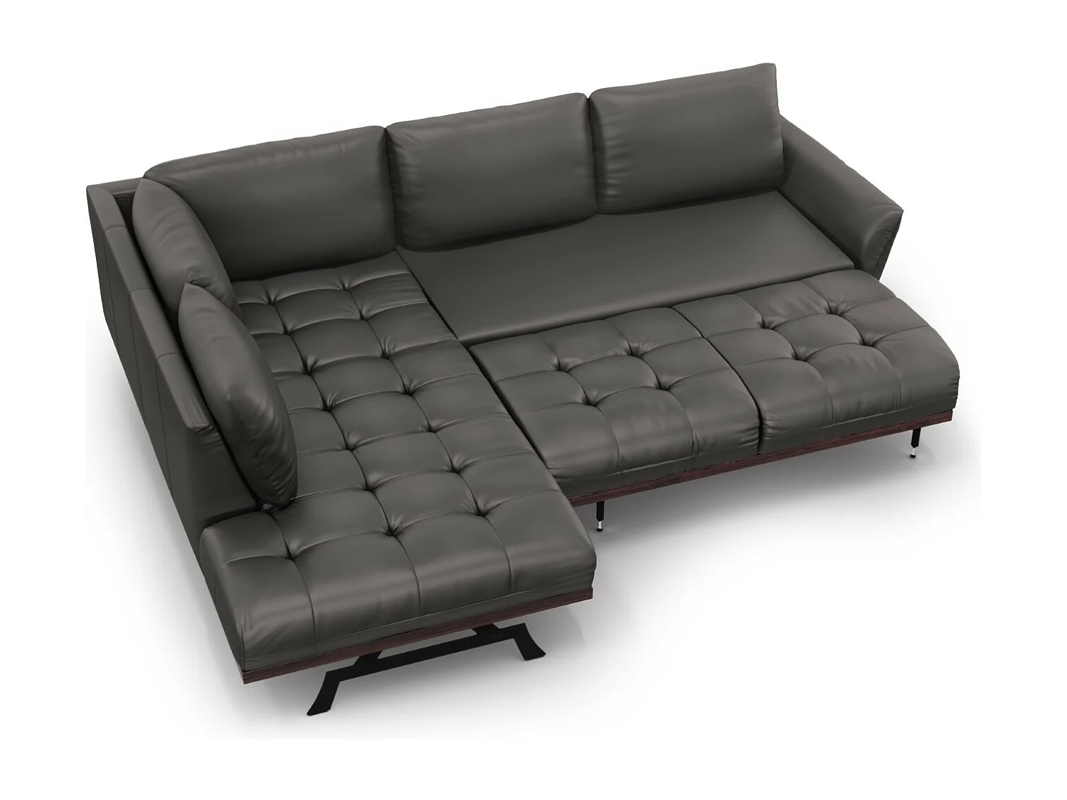 CXL by Christian Lacroix - Canapé d'angle gauche convertible "Olivier" 5 places en cuir véritable gris foncé - 262x204x87cm