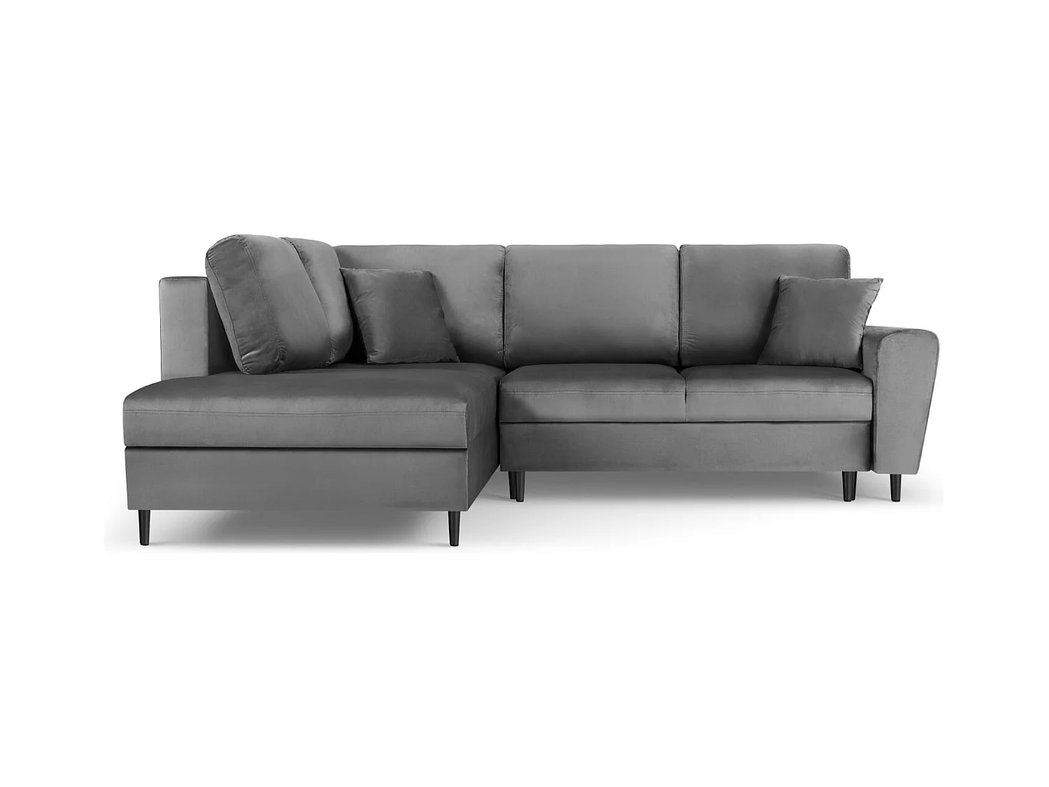 Cosmopolitan Design - 5-Sitzer ausklappbares Ecksofa links mit Container "Kyoto" aus Samt hellgrau - 243x194x88cm