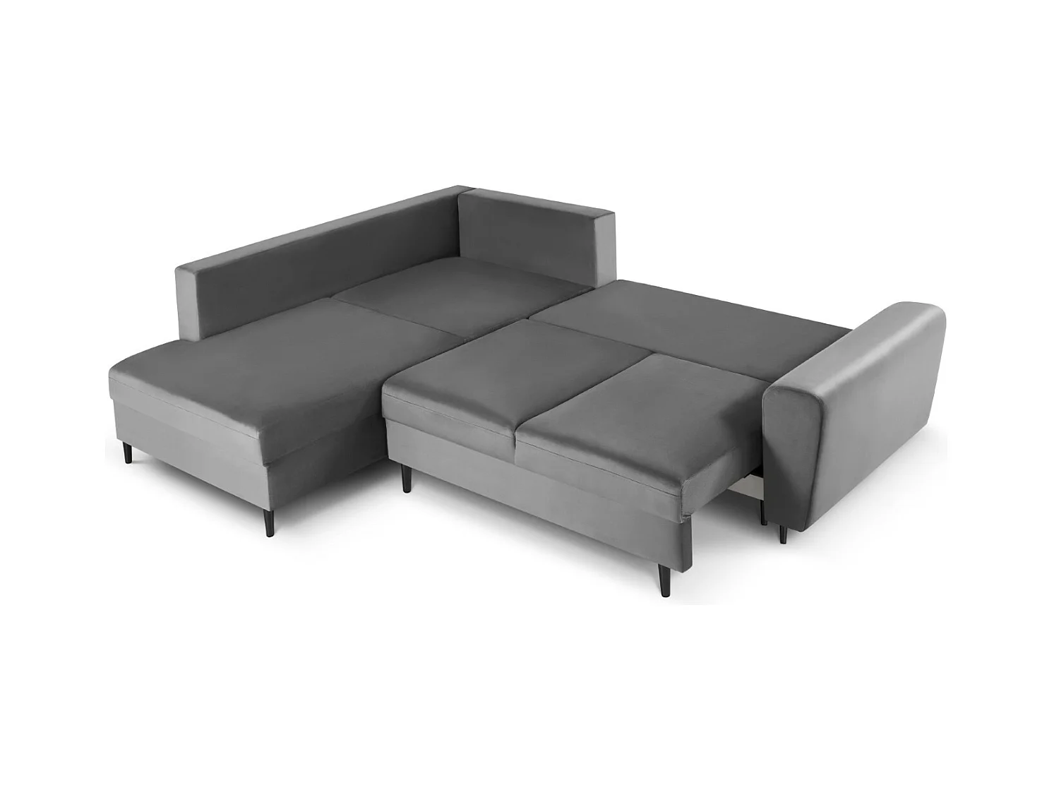 Cosmopolitan Design - 5-Sitzer ausklappbares Ecksofa links mit Container "Kyoto" aus Samt hellgrau - 243x194x88cm