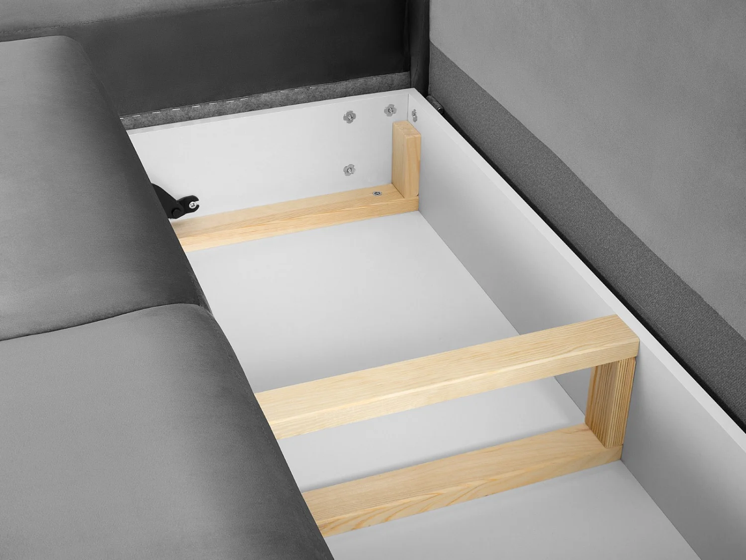 Cosmopolitan Design - 5-Sitzer ausklappbares Ecksofa links mit Container "Kyoto" aus Samt hellgrau - 243x194x88cm