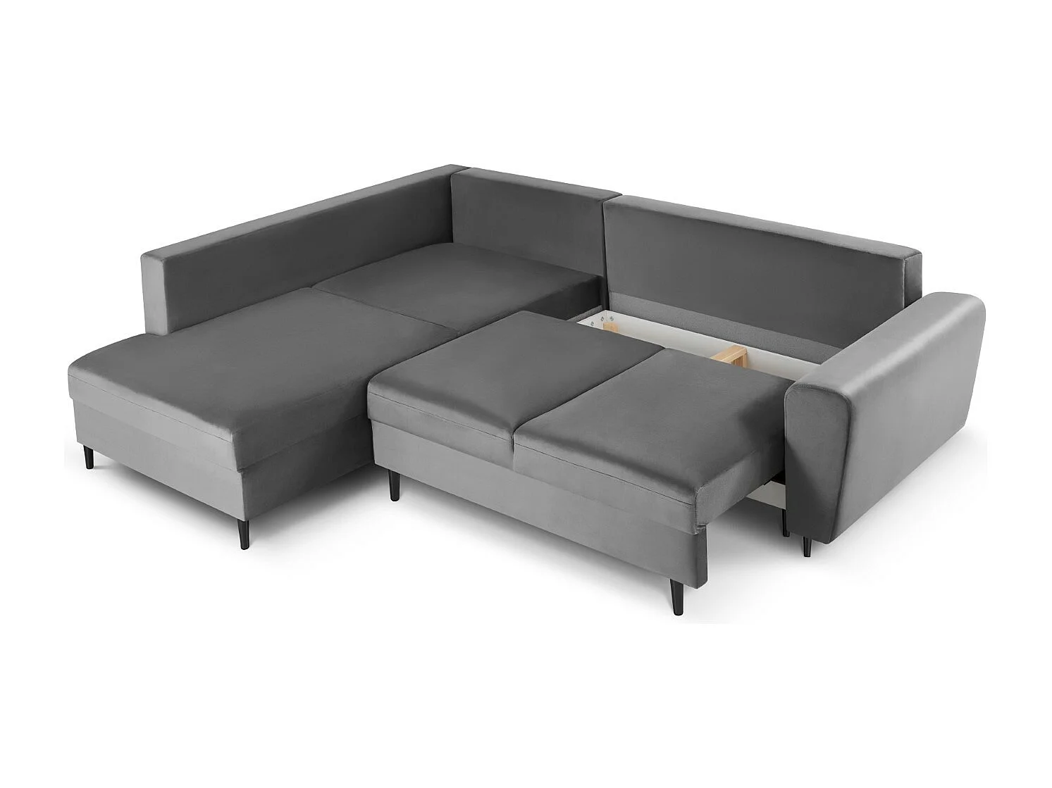 Cosmopolitan Design - Canapé d'angle gauche convertible avec coffre de rangement "Kyoto" 5 places en velours gris clair - 243x194x88cm