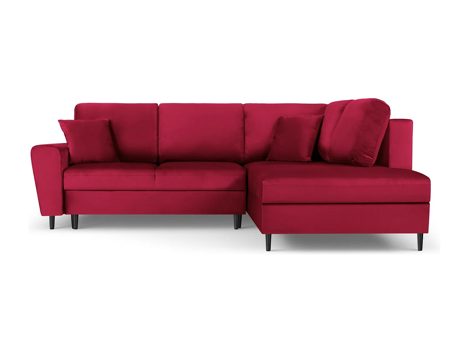 Cosmopolitan Design - 5-Sitzer ausklappbares Ecksofa rechts mit Container "Kyoto" aus Samt rot - 243x194x88cm