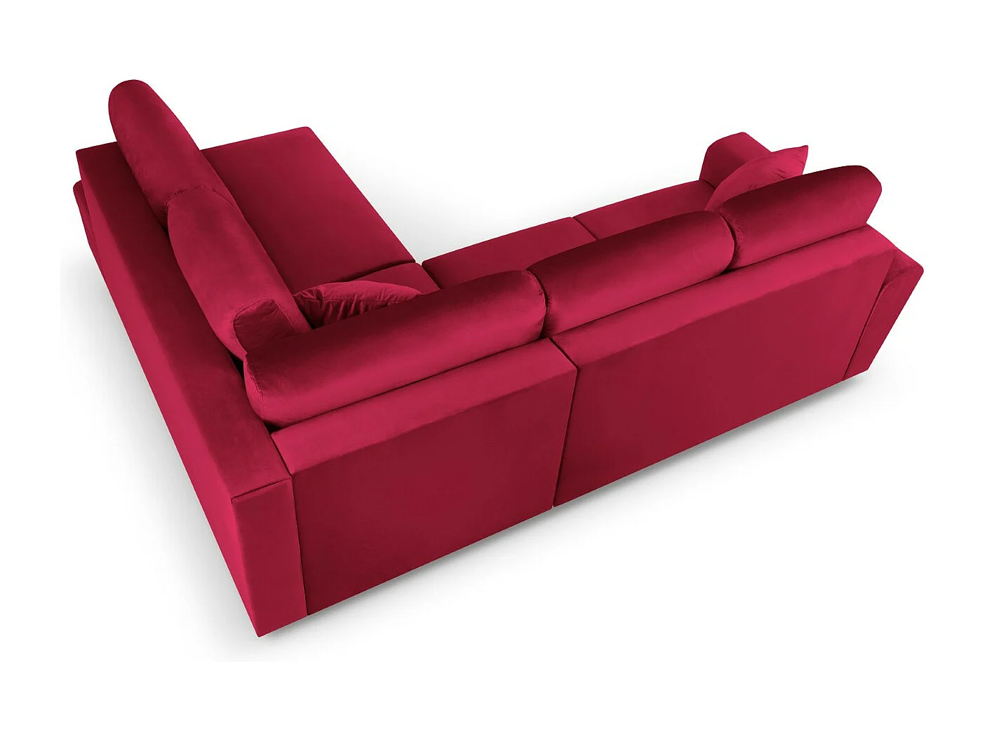 Cosmopolitan Design - 5-Sitzer ausklappbares Ecksofa rechts mit Container "Kyoto" aus Samt rot - 243x194x88cm