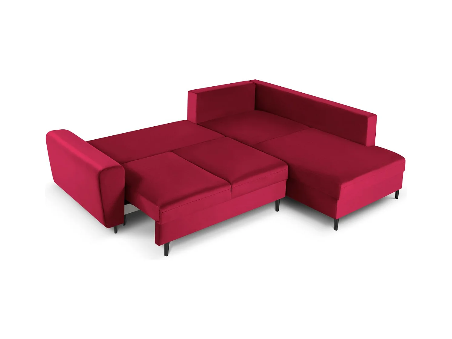 Cosmopolitan Design - Canapé d'angle droit convertible avec coffre de rangement "Kyoto" 5 places en velours rouge - 243x194x88cm
