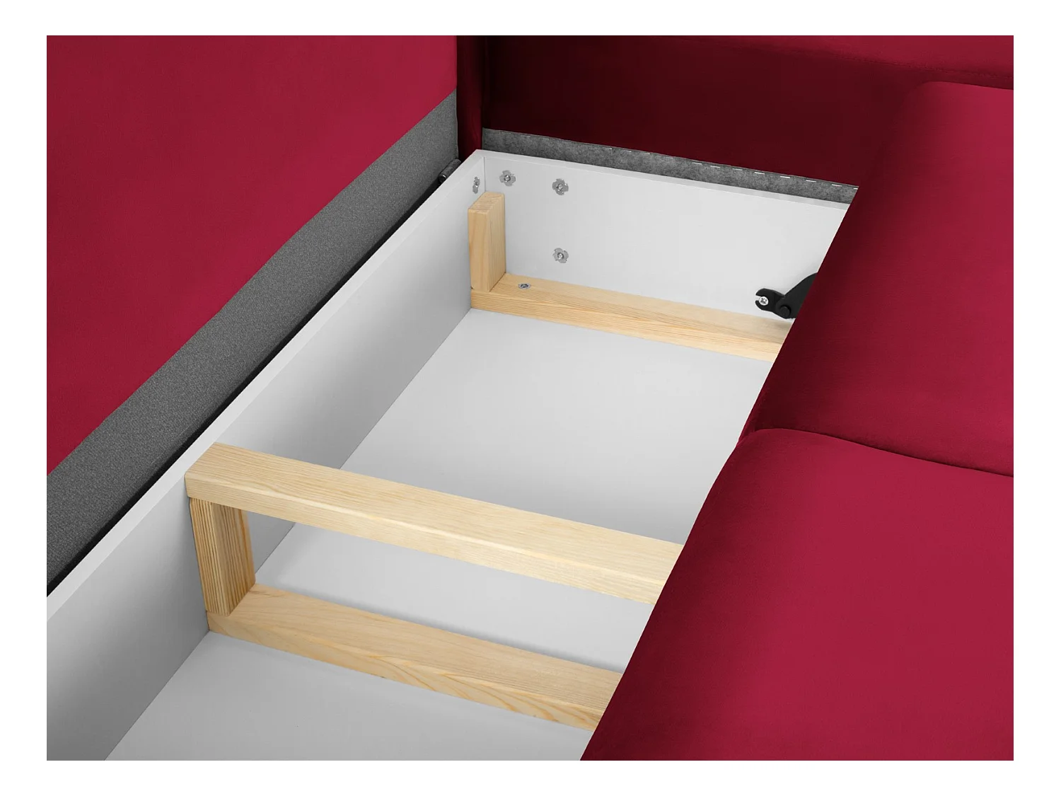 Cosmopolitan Design - Canapé d'angle droit convertible avec coffre de rangement "Kyoto" 5 places en velours rouge - 243x194x88cm