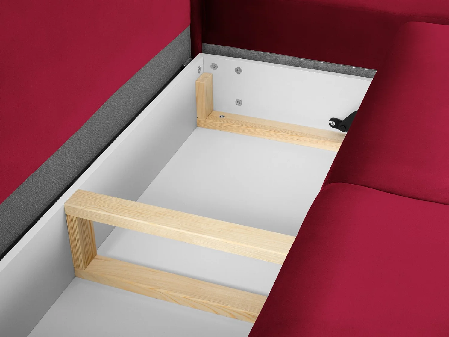 Cosmopolitan Design - Canapé d'angle droit convertible avec coffre de rangement "Kyoto" 5 places en velours rouge - 243x194x88cm