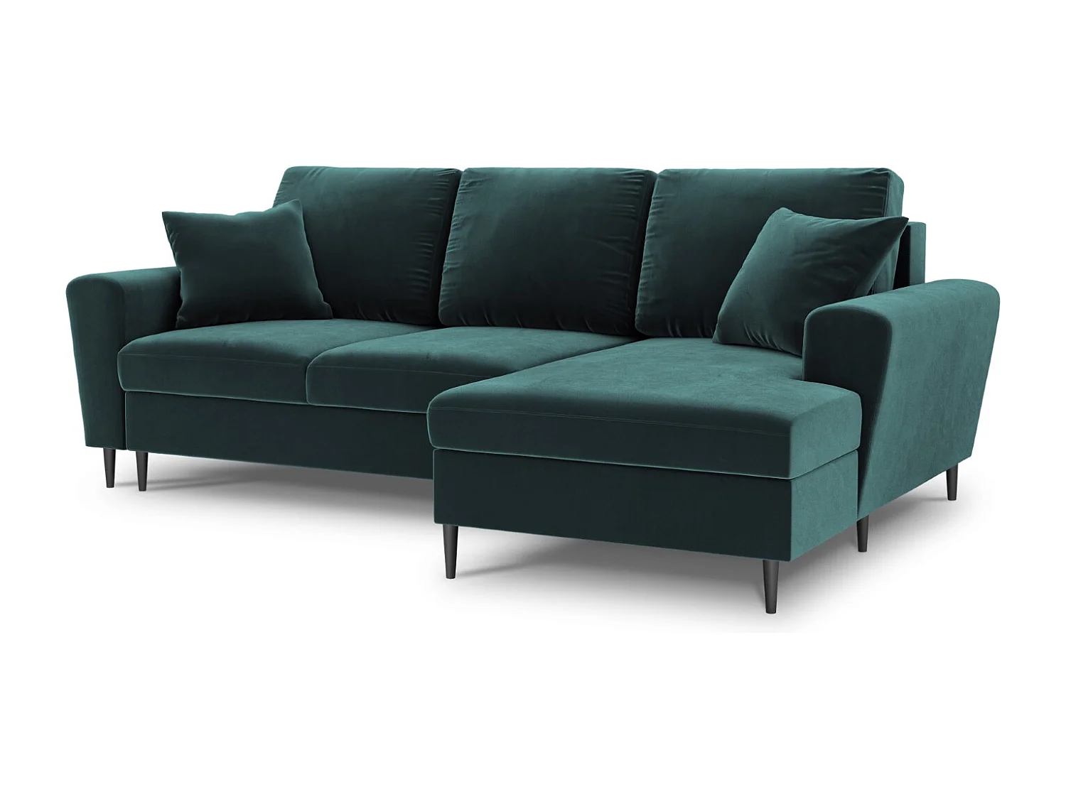 Cosmopolitan Design - Sofá cama esquinero derecho con baúl de almacenaje "Kyoto" 4 plazas de terciopelo petróleo - 241x145x88cm