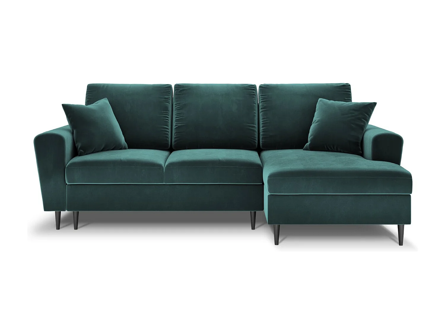 Cosmopolitan Design - Sofá cama esquinero derecho con baúl de almacenaje "Kyoto" 4 plazas de terciopelo petróleo - 241x145x88cm