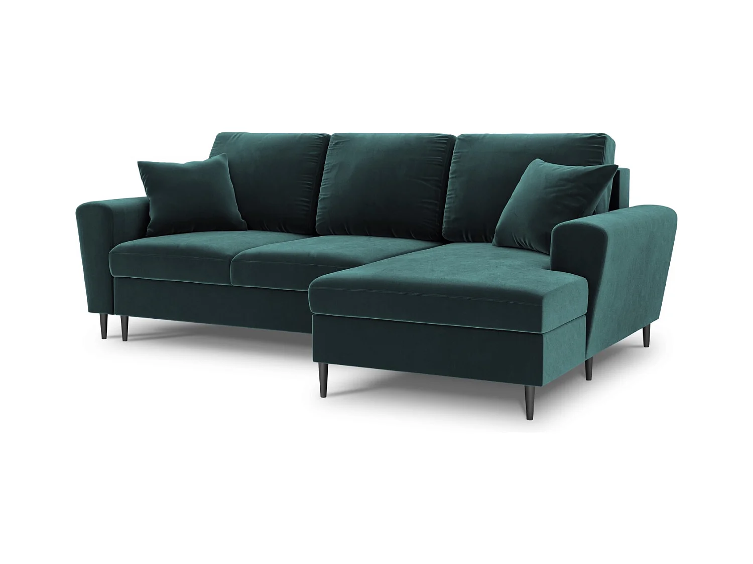 Cosmopolitan Design - Canapé d'angle droit convertible avec coffre de rangement "Kyoto" 4 places en velours pétrole - 241x145x88cm