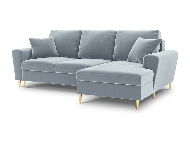 Cosmopolitan Design - Sofá convertível de canto direito com caixa de arrumação "Kyoto" 4 lugares em veludo azul claro - 241x145x88cm