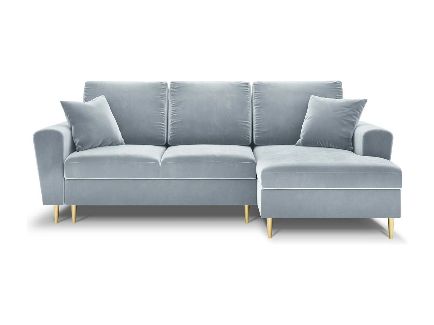 Cosmopolitan Design - Sofá cama esquinero derecho con baúl de almacenaje "Kyoto" 4 plazas de terciopelo azul claro - 241x145x88cm