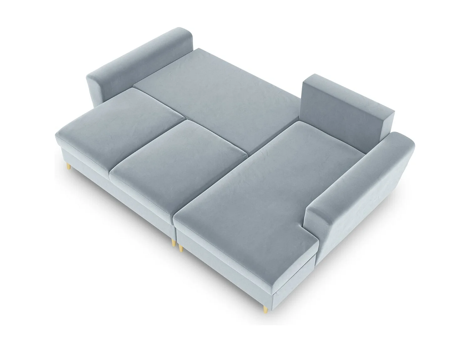 Cosmopolitan Design - Sofá cama esquinero derecho con baúl de almacenaje "Kyoto" 4 plazas de terciopelo azul claro - 241x145x88cm