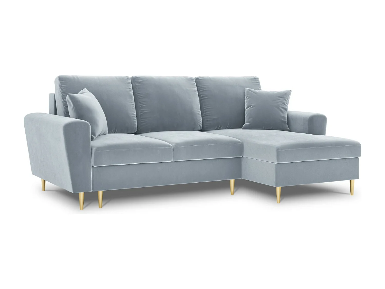 Cosmopolitan Design - Canapé d'angle droit convertible avec coffre de rangement "Kyoto" 4 places en velours bleu clair - 241x145x88cm