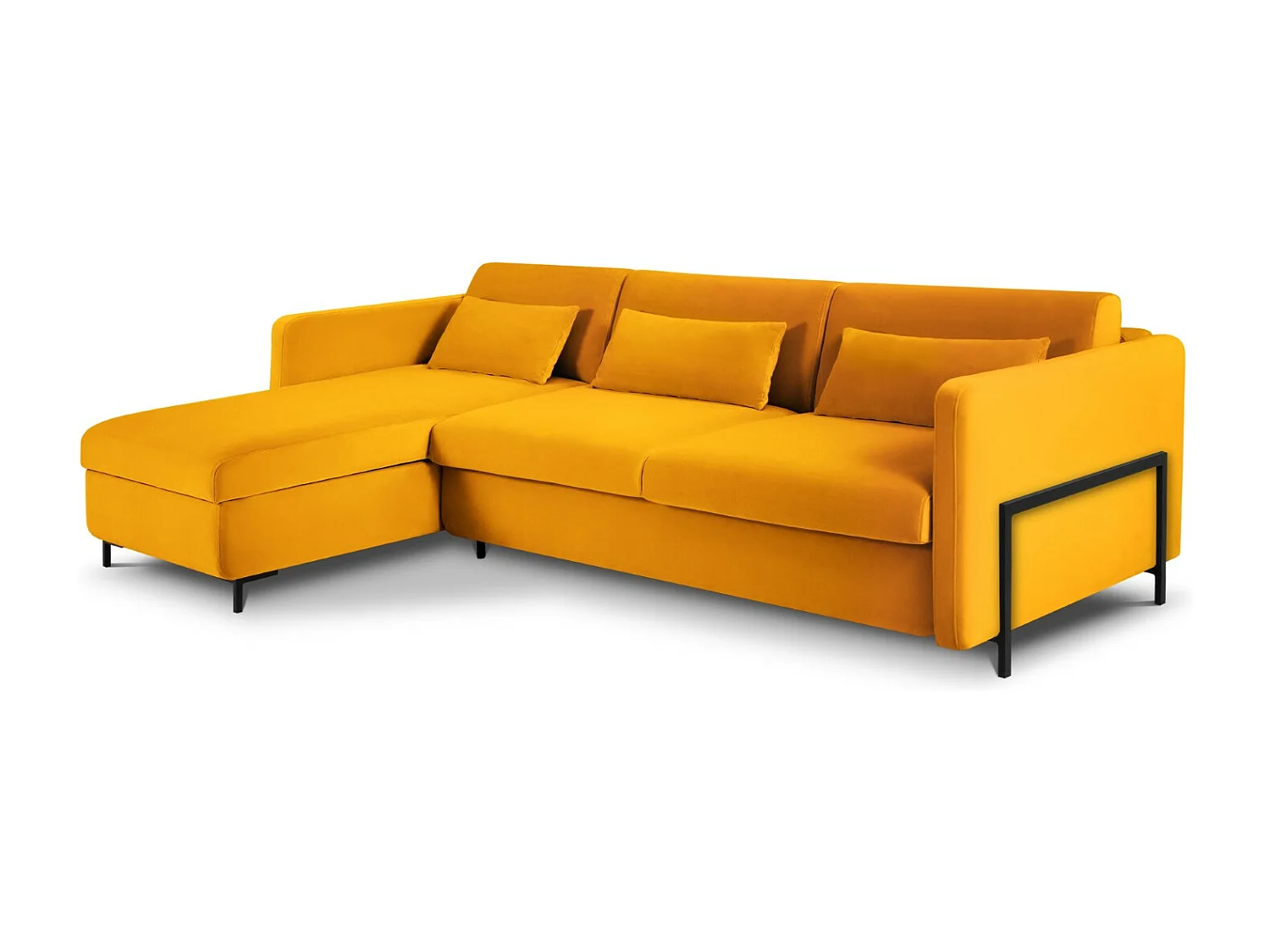 CXL by Christian Lacroix - Canapé d'angle gauche convertible "Yanis" 5 places en velours jaune - 280x170x80cm