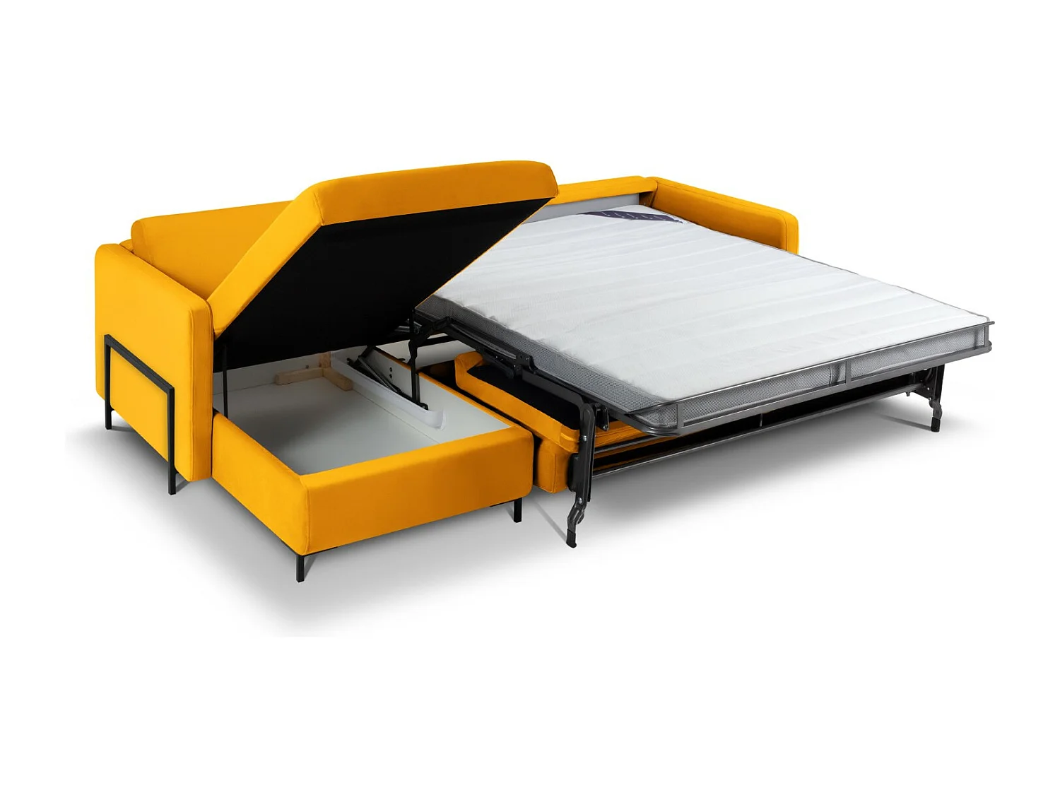 CXL by Christian Lacroix - Canapé d'angle gauche convertible "Yanis" 5 places en velours jaune - 280x170x80cm