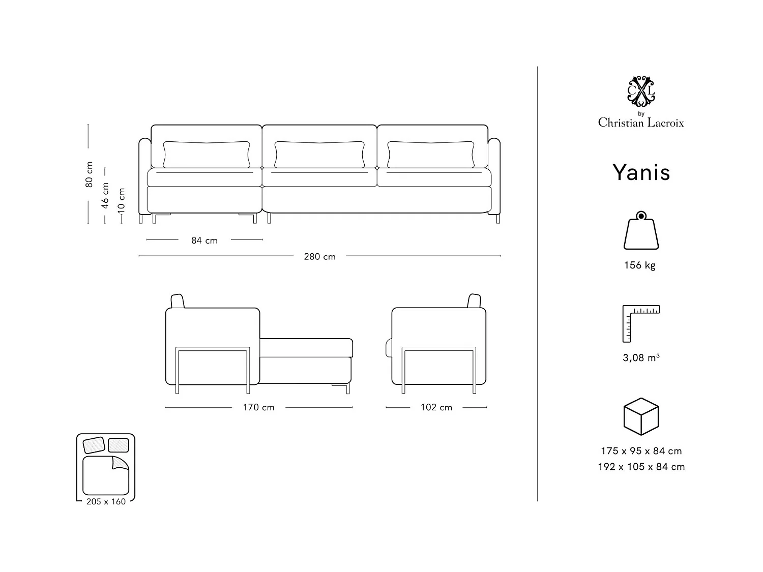 CXL by Christian Lacroix - Canapé d'angle gauche convertible "Yanis" 5 places en velours jaune - 280x170x80cm