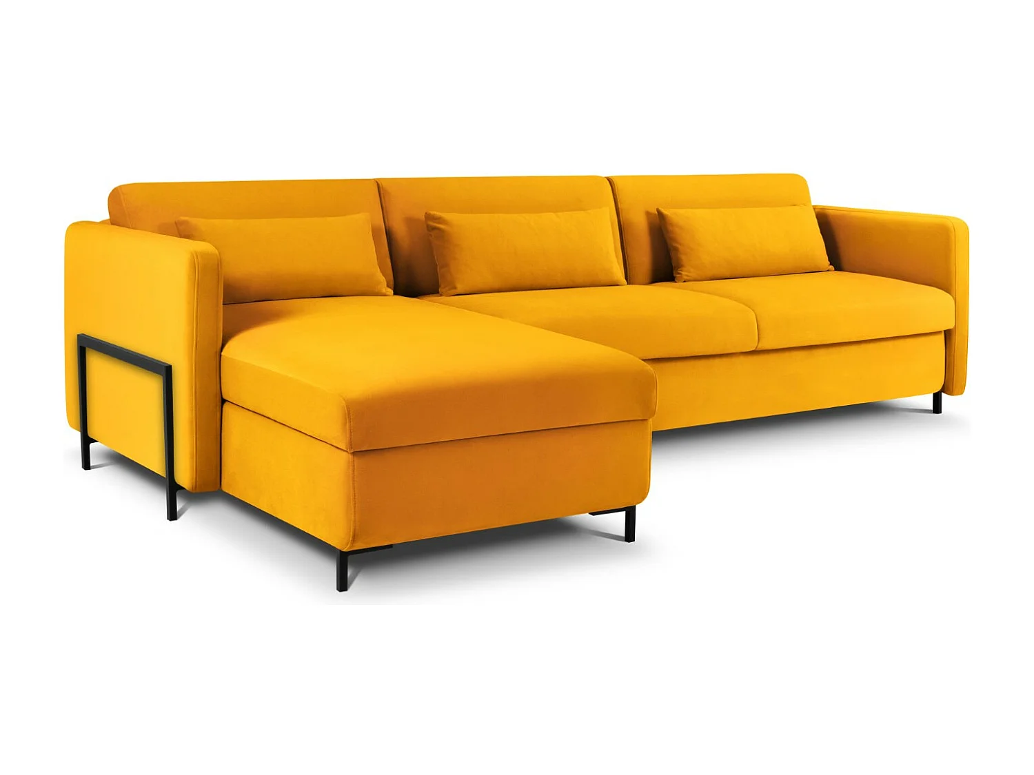 CXL by Christian Lacroix - Canapé d'angle gauche convertible "Yanis" 5 places en velours jaune - 280x170x80cm