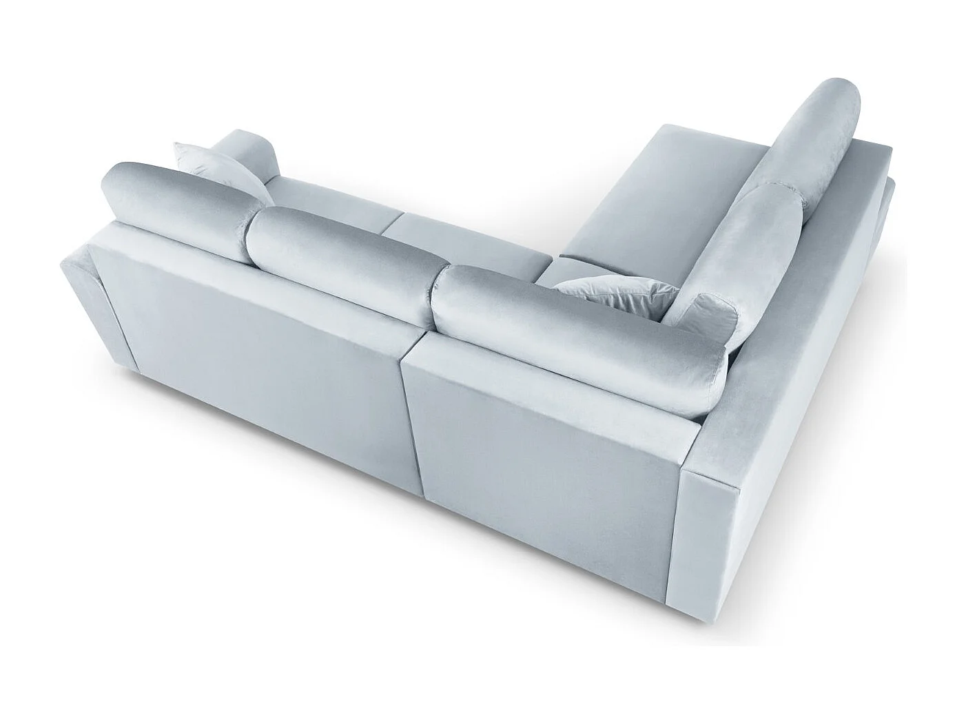 Cosmopolitan Design - 5-Sitzer ausklappbares Ecksofa links mit Container "Kyoto" aus Samt hellblau - 243x194x88cm