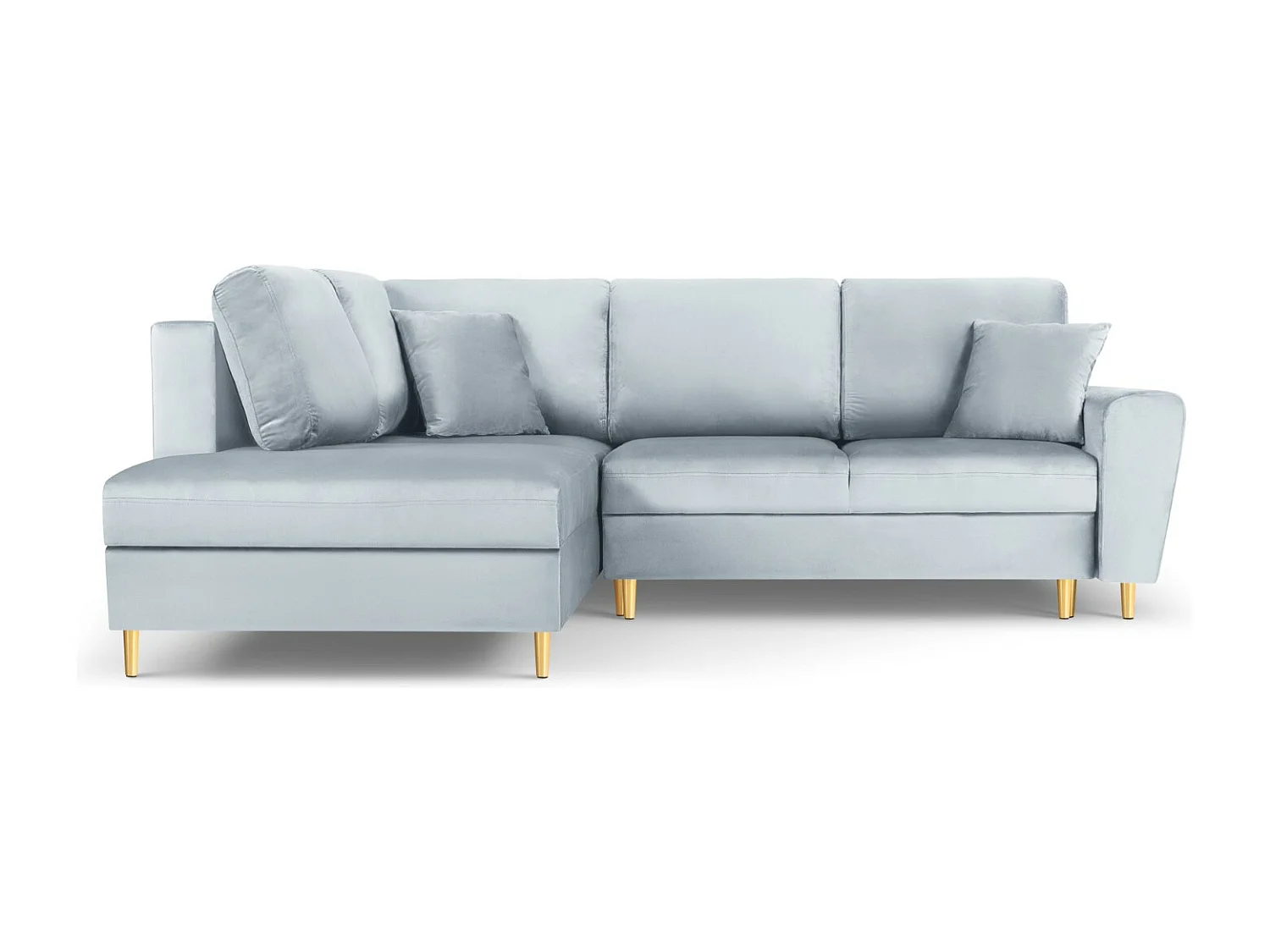 Cosmopolitan Design - Uitklapbare hoekbank links met opbergdoos "Kyoto" 5 zitplaatsen, Flueel, Lichtblauw - 243x194x88cm