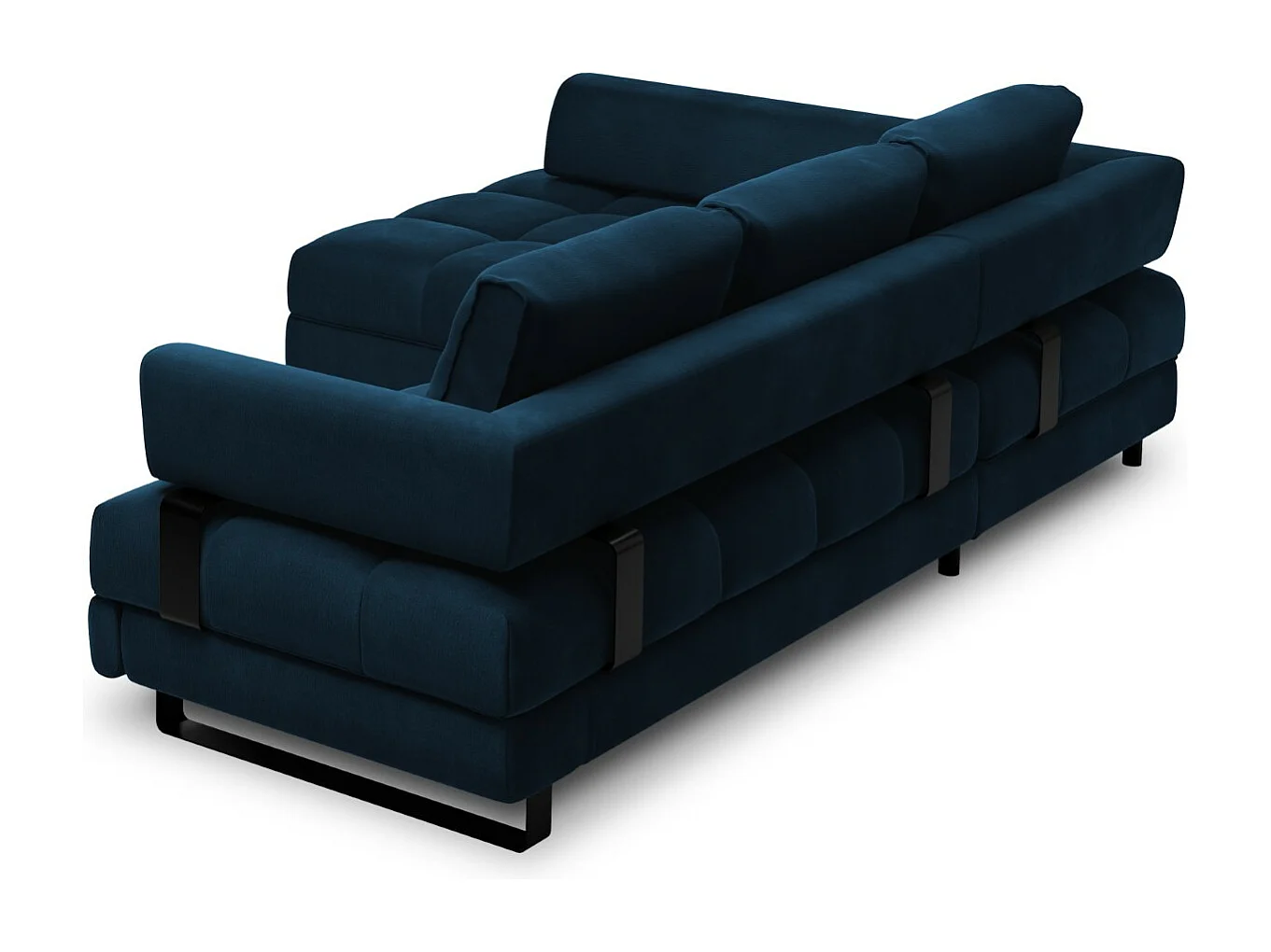 Cosmopolitan Design - 5-Sitzer ausklappbares Ecksofa links mit Container "Clinton" aus Samt königsblau - 272x173x89cm