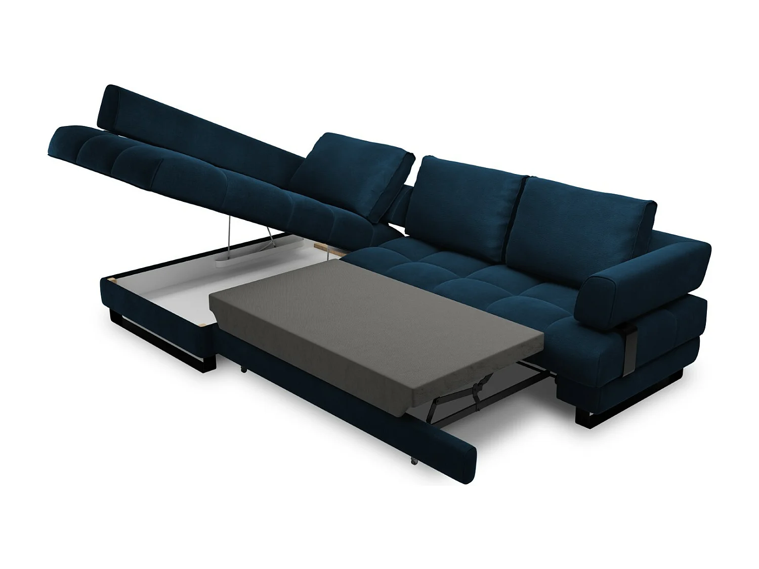 Cosmopolitan Design - Canapé d'angle gauche convertible avec coffre de rangement "Clinton" 5 places en velours bleu roi - 272x173x89cm