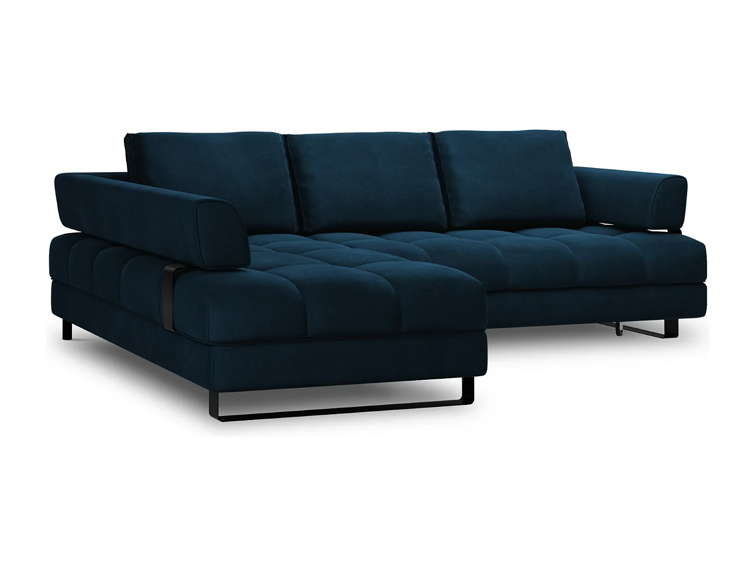 Cosmopolitan Design - Canapé d'angle gauche convertible avec coffre de rangement "Clinton" 5 places en velours bleu roi - 272x173x89cm