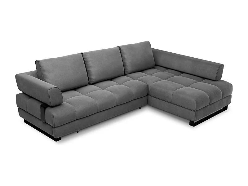 Cosmopolitan Design - 5-Sitzer ausklappbares Ecksofa rechts mit Container "Clinton" aus Samt dunkelgrau - 272x173x89cm