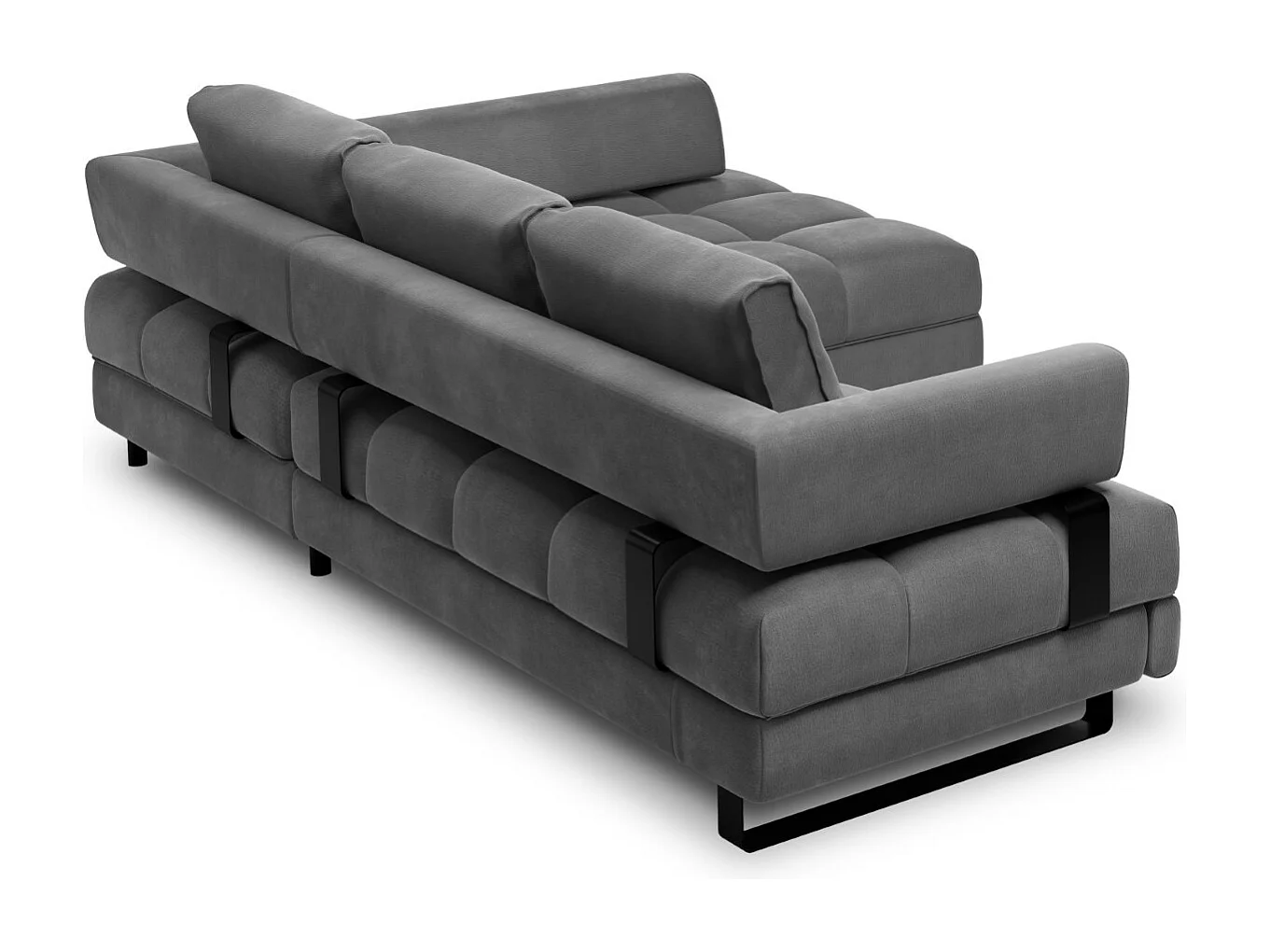Cosmopolitan Design - Sofá cama esquinero derecho con baúl de almacenaje "Clinton" 5 plazas de terciopelo gris oscuro - 272x173x89cm