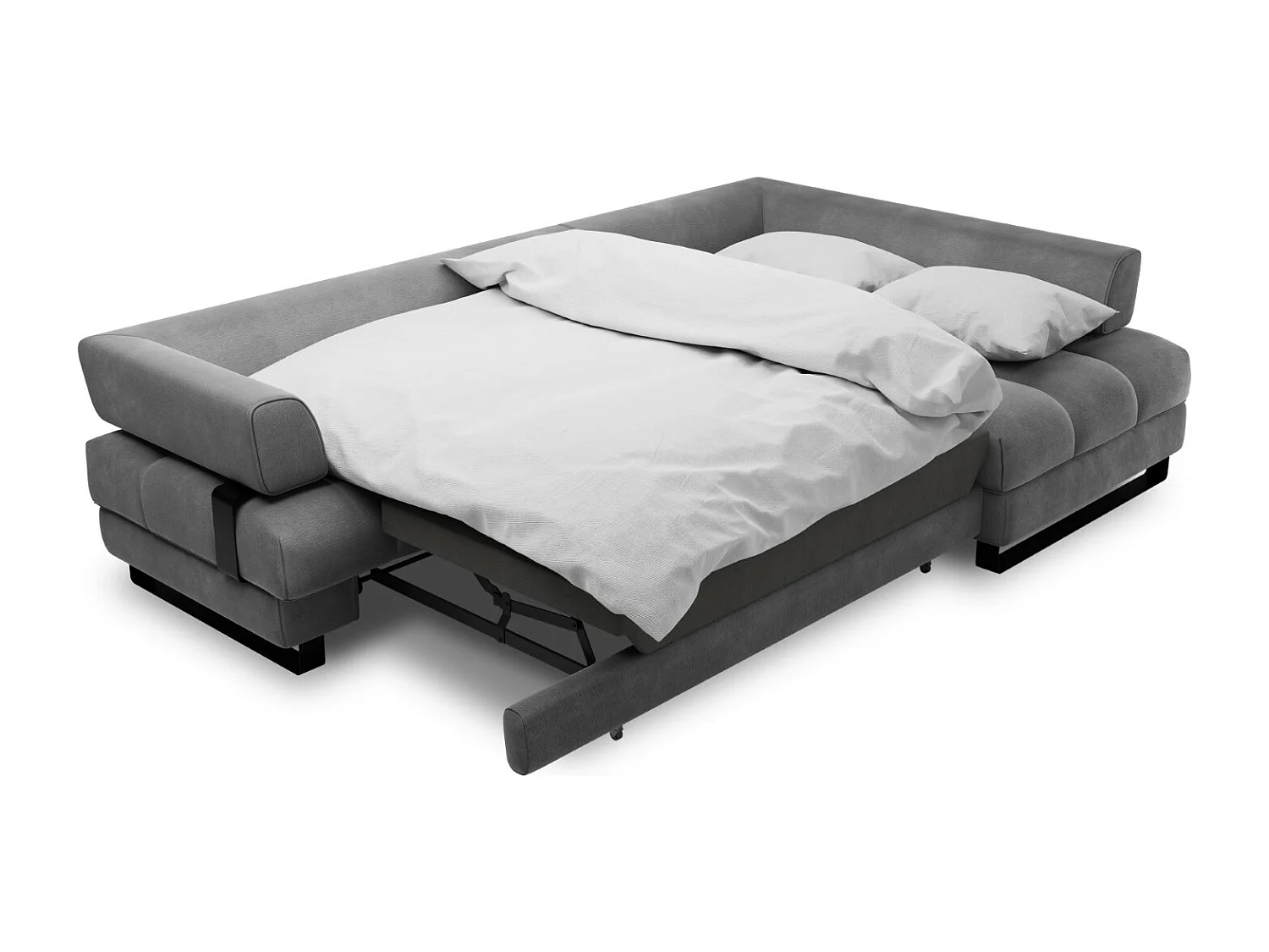 Cosmopolitan Design - Sofá cama esquinero derecho con baúl de almacenaje "Clinton" 5 plazas de terciopelo gris oscuro - 272x173x89cm