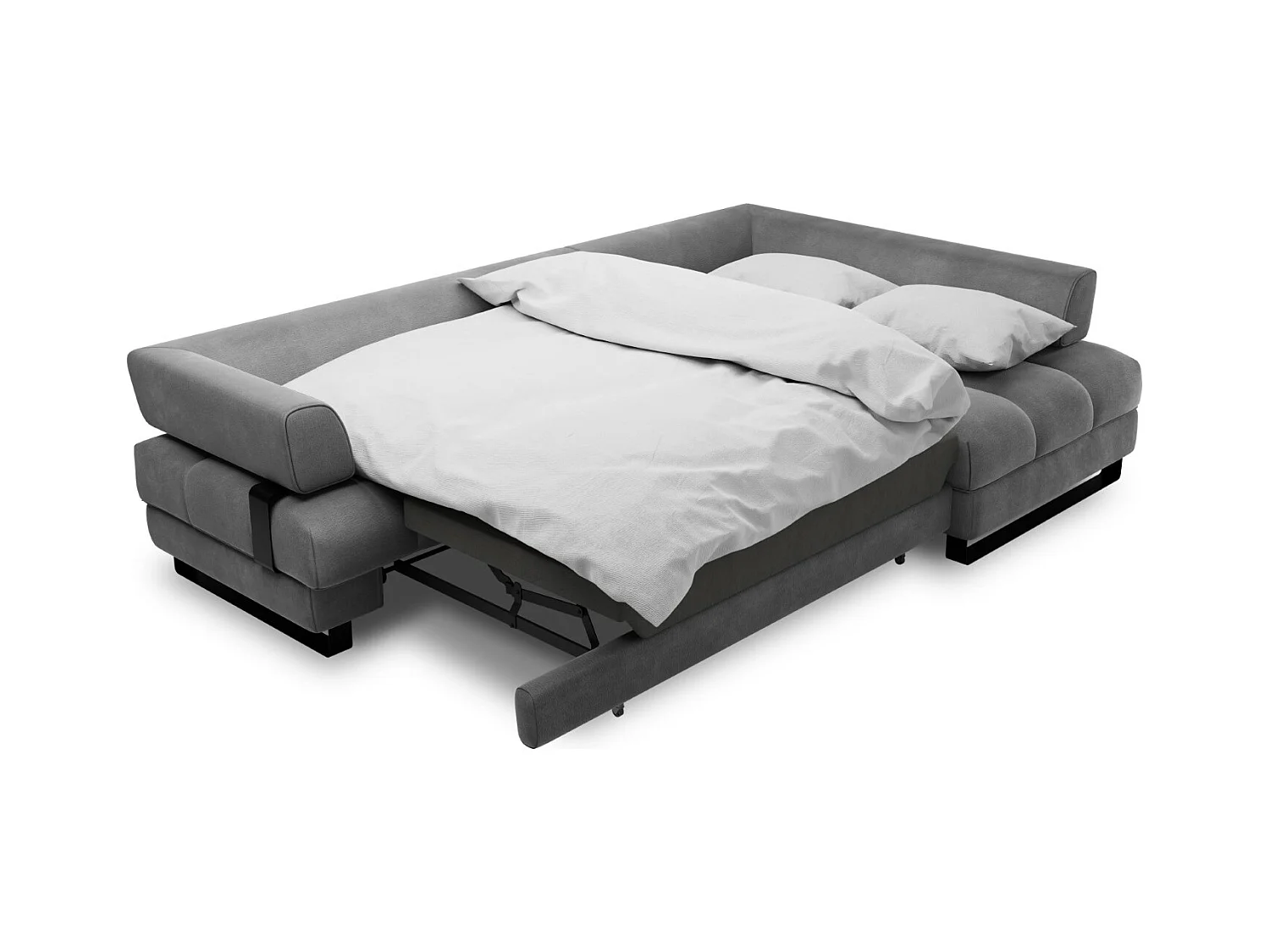 Cosmopolitan Design - 5-Sitzer ausklappbares Ecksofa rechts mit Container "Clinton" aus Samt dunkelgrau - 272x173x89cm