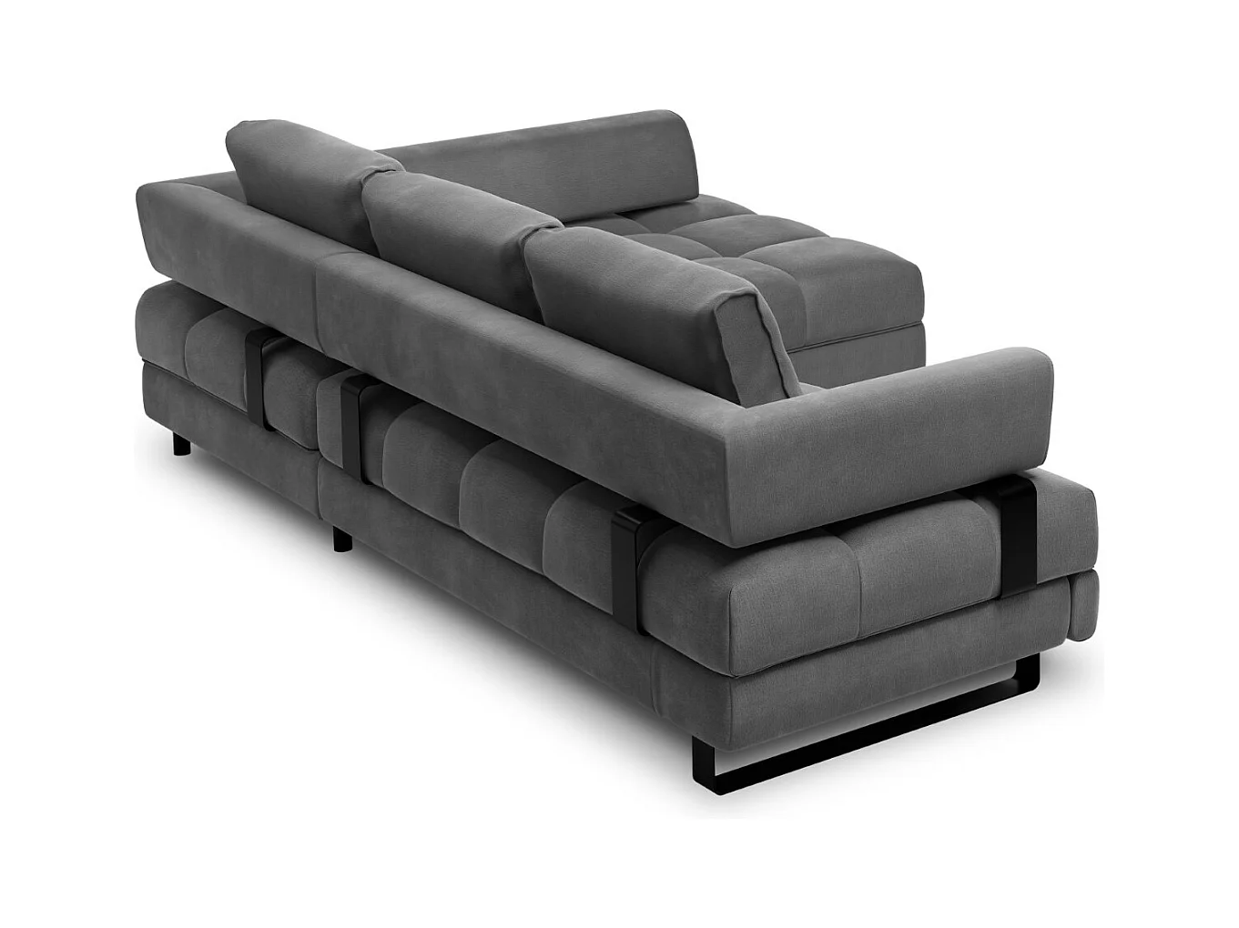 Cosmopolitan Design - 5-Sitzer ausklappbares Ecksofa rechts mit Container "Clinton" aus Samt dunkelgrau - 272x173x89cm