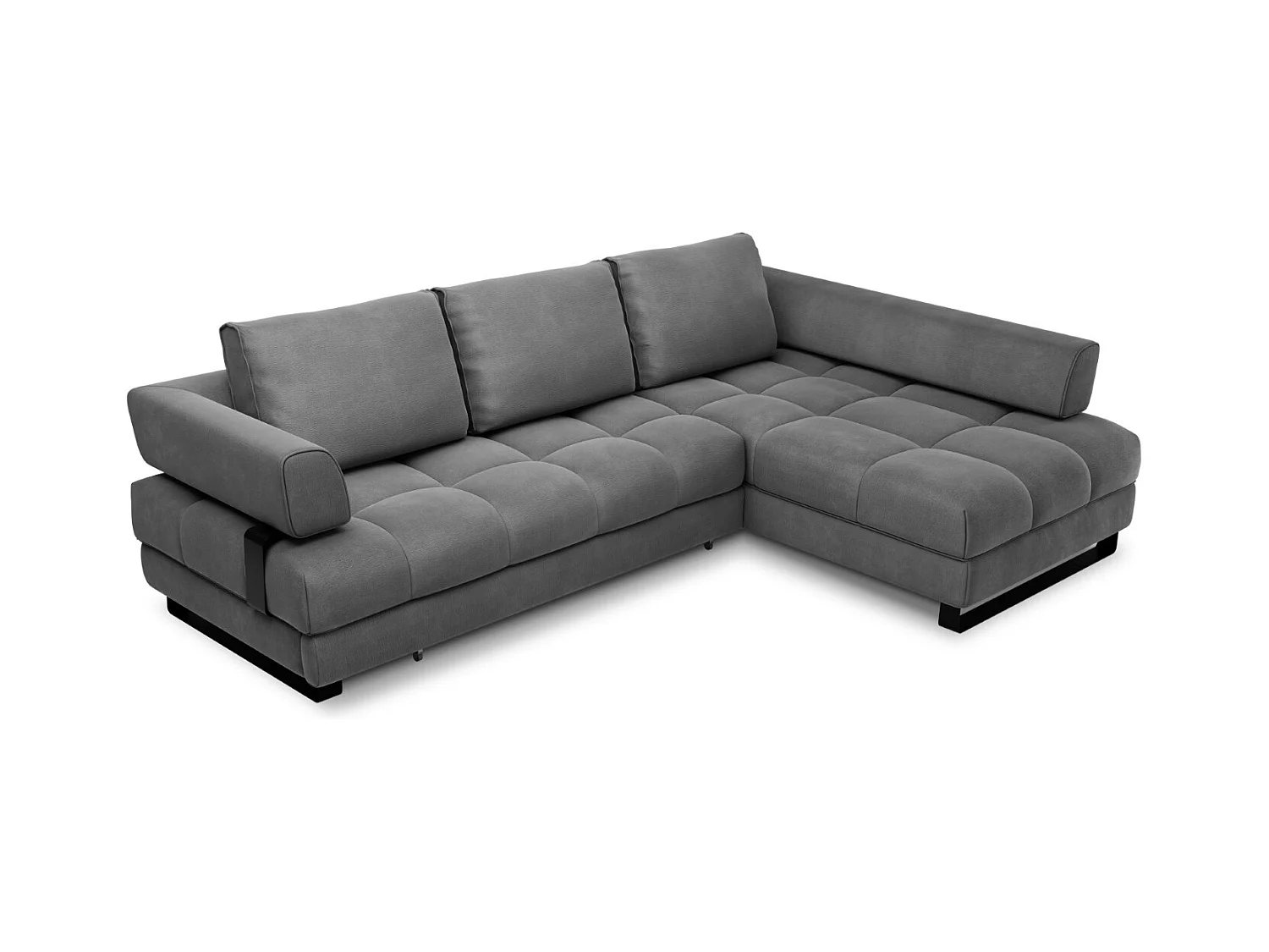 Cosmopolitan Design - 5-Sitzer ausklappbares Ecksofa rechts mit Container "Clinton" aus Samt dunkelgrau - 272x173x89cm
