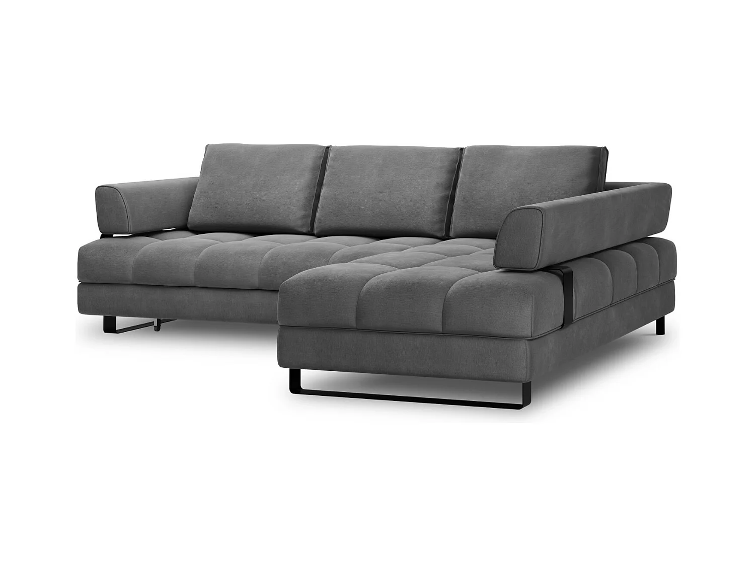Cosmopolitan Design - 5-Sitzer ausklappbares Ecksofa rechts mit Container "Clinton" aus Samt dunkelgrau - 272x173x89cm