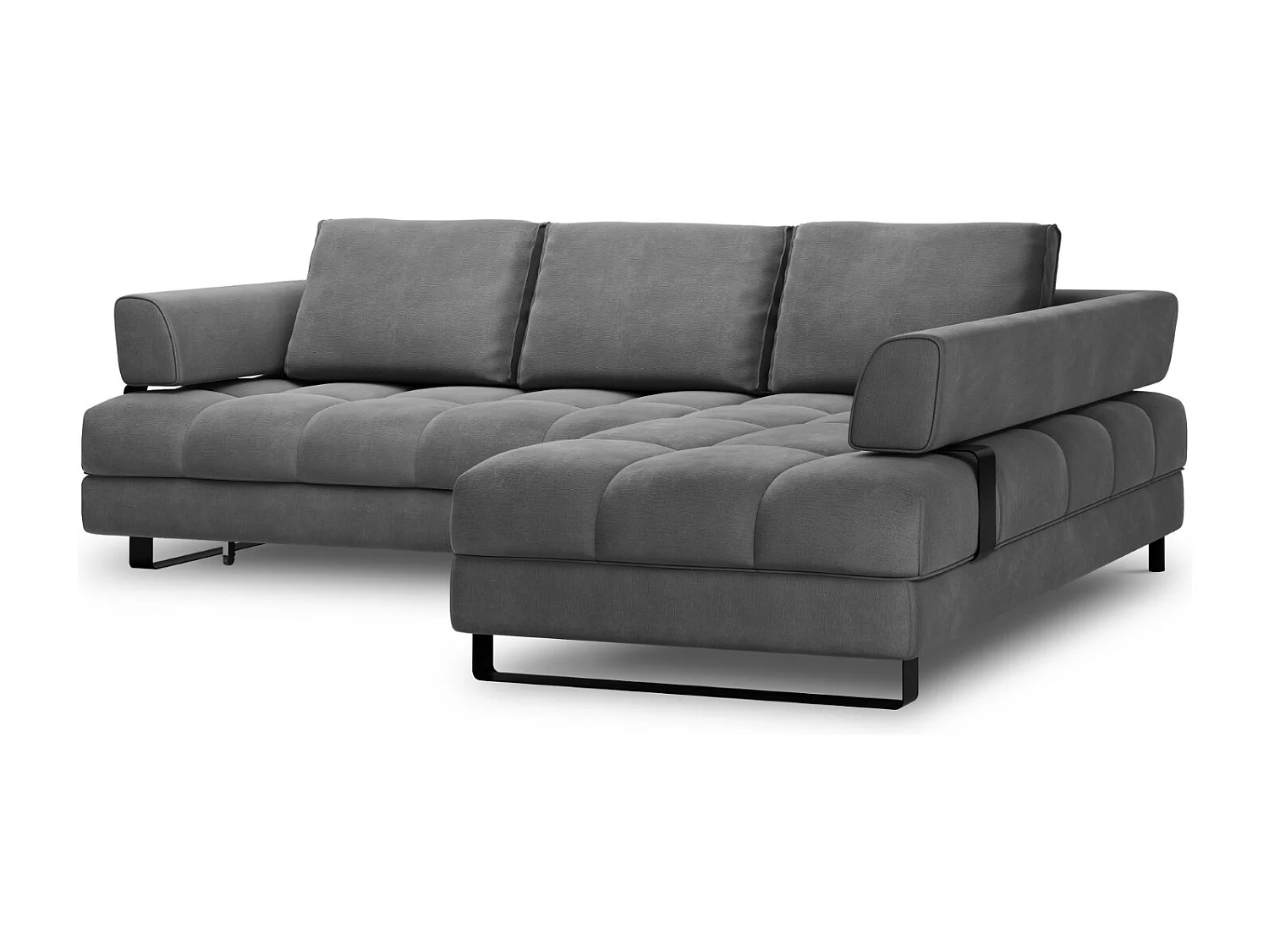 Cosmopolitan Design - Canapé d'angle droit convertible avec coffre de rangement "Clinton" 5 places en velours gris foncé - 272x173x89cm