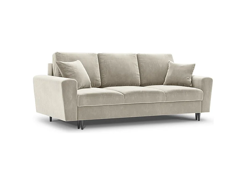 Cosmopolitan Design - Sofá cama con baúl de almacenaje "Kyoto" 3 plazas de terciopelo beige claro - 235x100x88cm