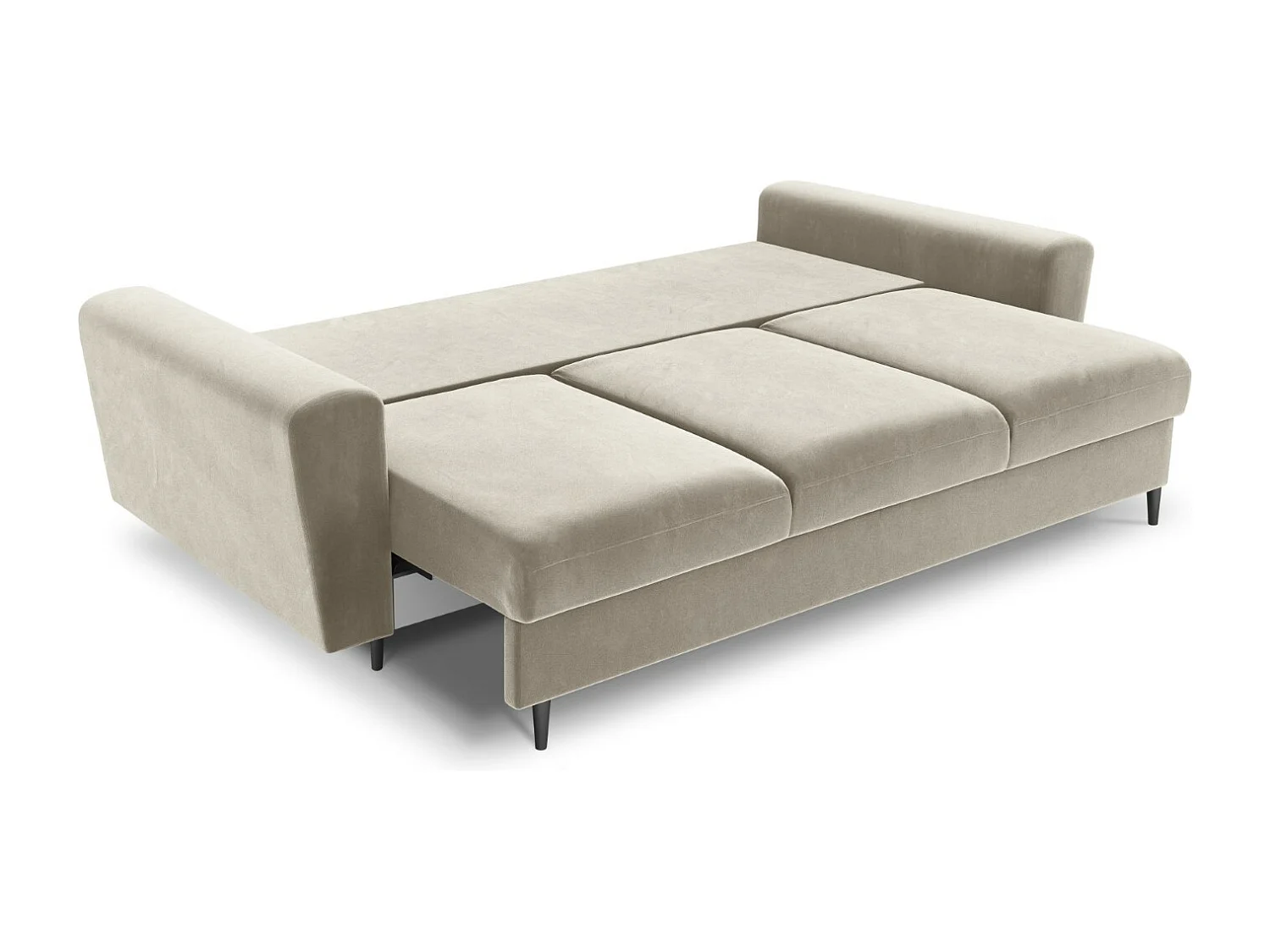 Cosmopolitan Design - 3-Sitzer ausklappbares Sofa mit Bettkasten "Kyoto" aus Samt leichtes beige - 235x100x88cm