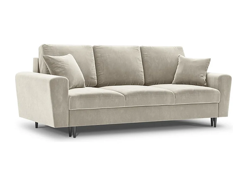 Cosmopolitan Design - Sofa z funkcją spania ze schowkiem, "Kyoto" 3 miejsca welur, beż jasny - 235x100x88cm