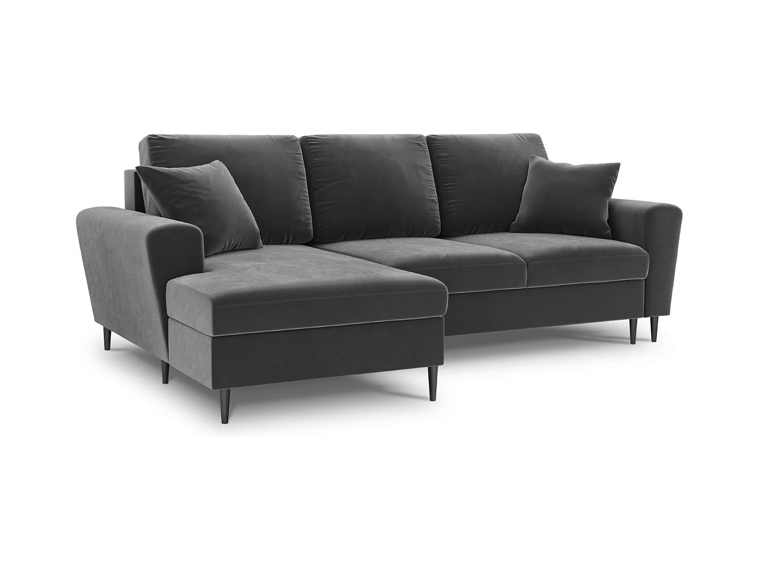 Cosmopolitan Design - Uitklapbare hoekbank links met opbergdoos "Kyoto" 4 zitplaatsen, Flueel, Lichtgrijs - 241x145x88cm