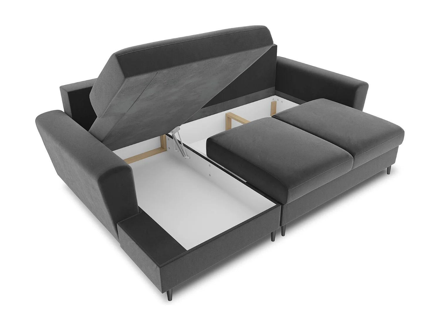 Cosmopolitan Design - Canapé d'angle gauche convertible avec coffre de rangement "Kyoto" 4 places en velours gris clair - 241x145x88cm