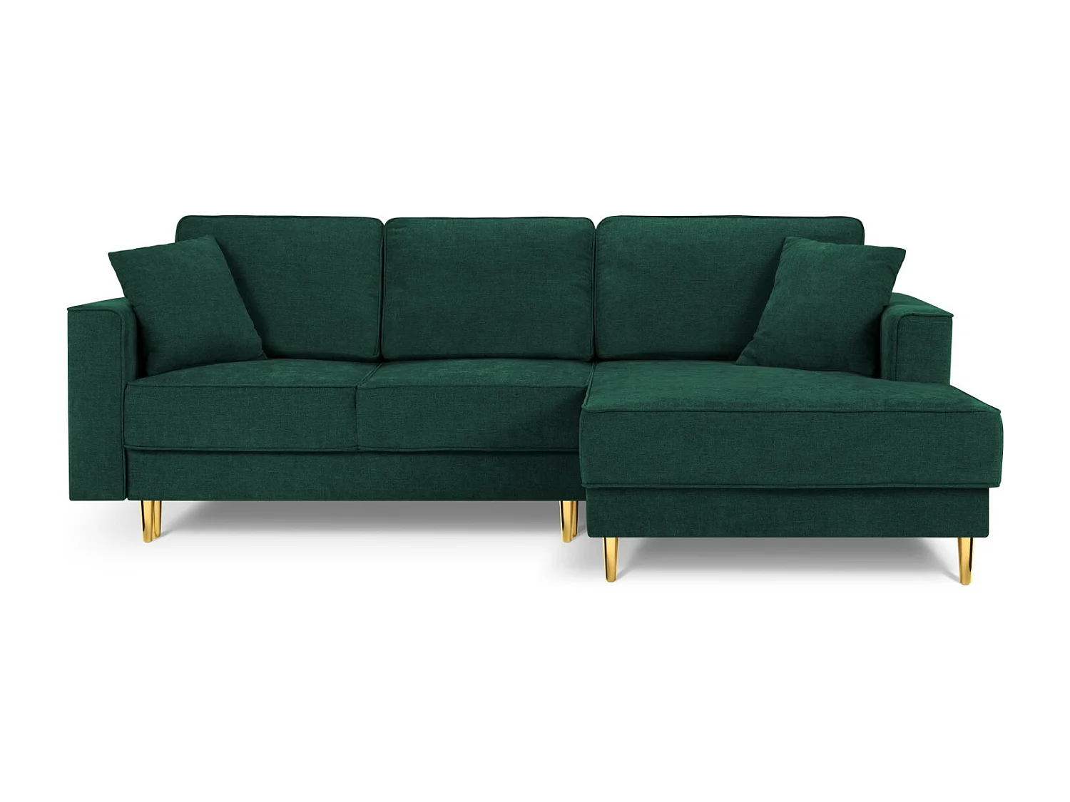 Cosmopolitan Design - Canapé d'angle droit convertible avec coffre de rangement "Fano" 4 places en tissu structurel vert bouteille - 242x174x89cm